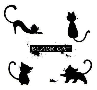 Siyah kedi silueti seti. Beyaz arkaplanda izole.