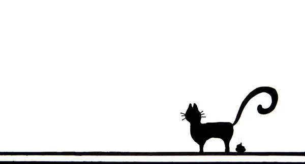 Рисунок Черной Кошки Испражняющейся — стоковое фото