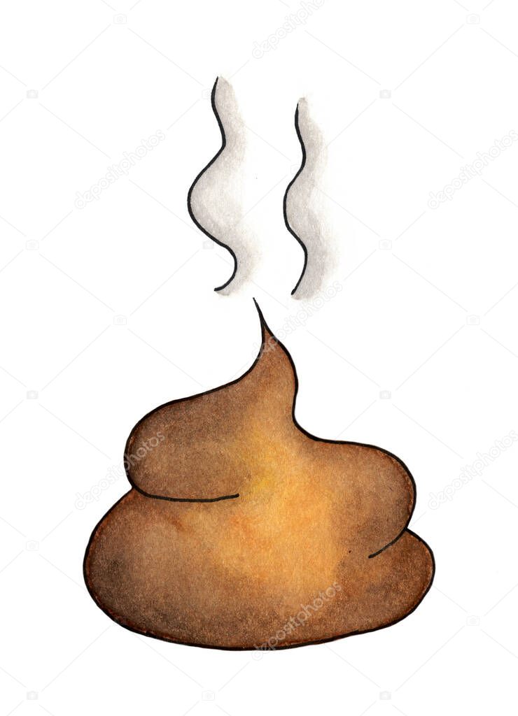Hand drawn watercolor painting of Smelly Poop isolated on white background.