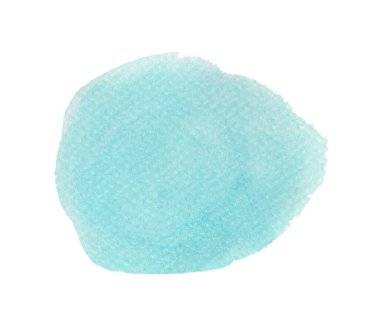 Beyaz arkaplanda izole edilmiş mavi suluboya daire, el boyası dokusu.