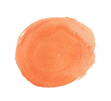 Beyaz arkaplanda izole edilmiş turuncu suluboya çember, el boyası dokusu.