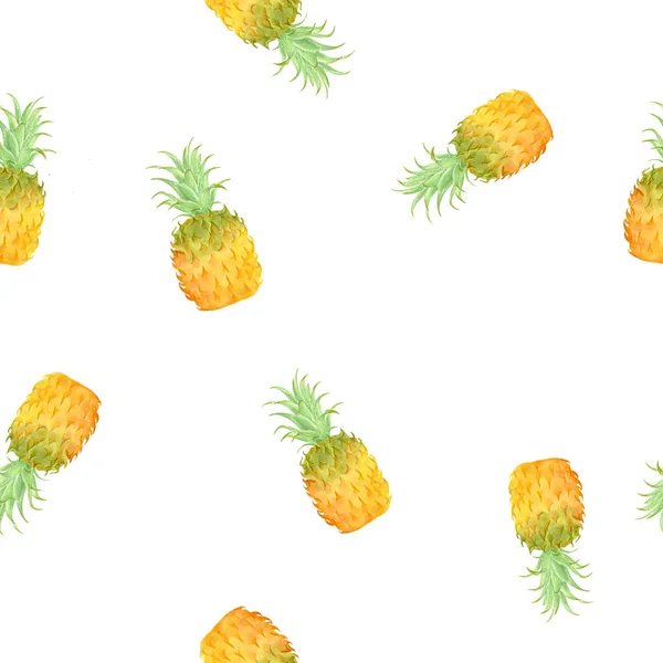 Ananasy Bez Szwu Wzór Ręcznie Malowane Akwarele — Zdjęcie stockowe