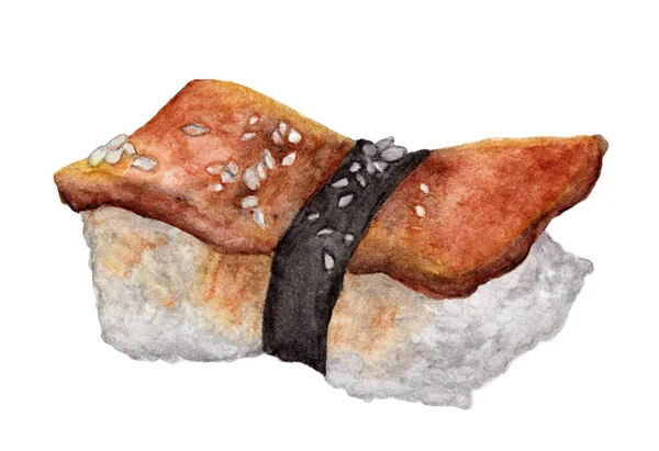Sushi Enguia Isolado Fundo Branco Com Caminho Recorte Watercolor Comida — Fotografia de Stock
