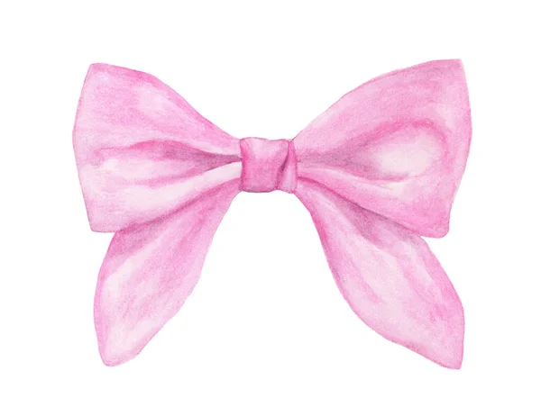 Pink Gift Bow Isolated White Background Watercolor Illustration — Stock Photo, Image