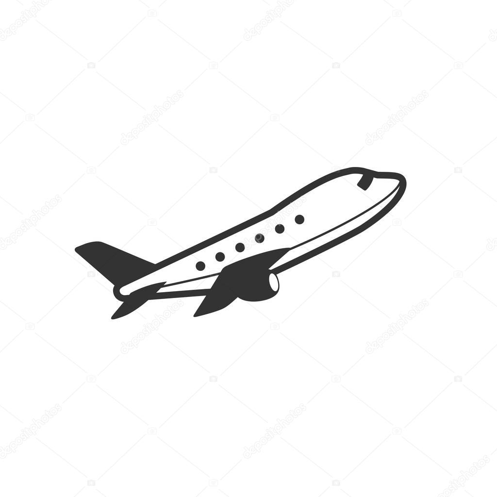 Airplane icon in single grey color. 
