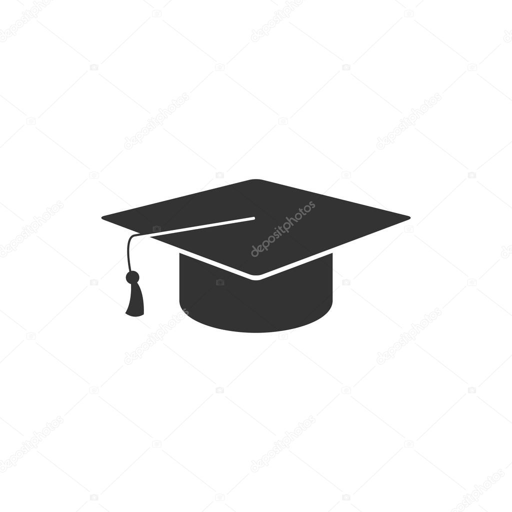 Graduation hat icon in single color. 