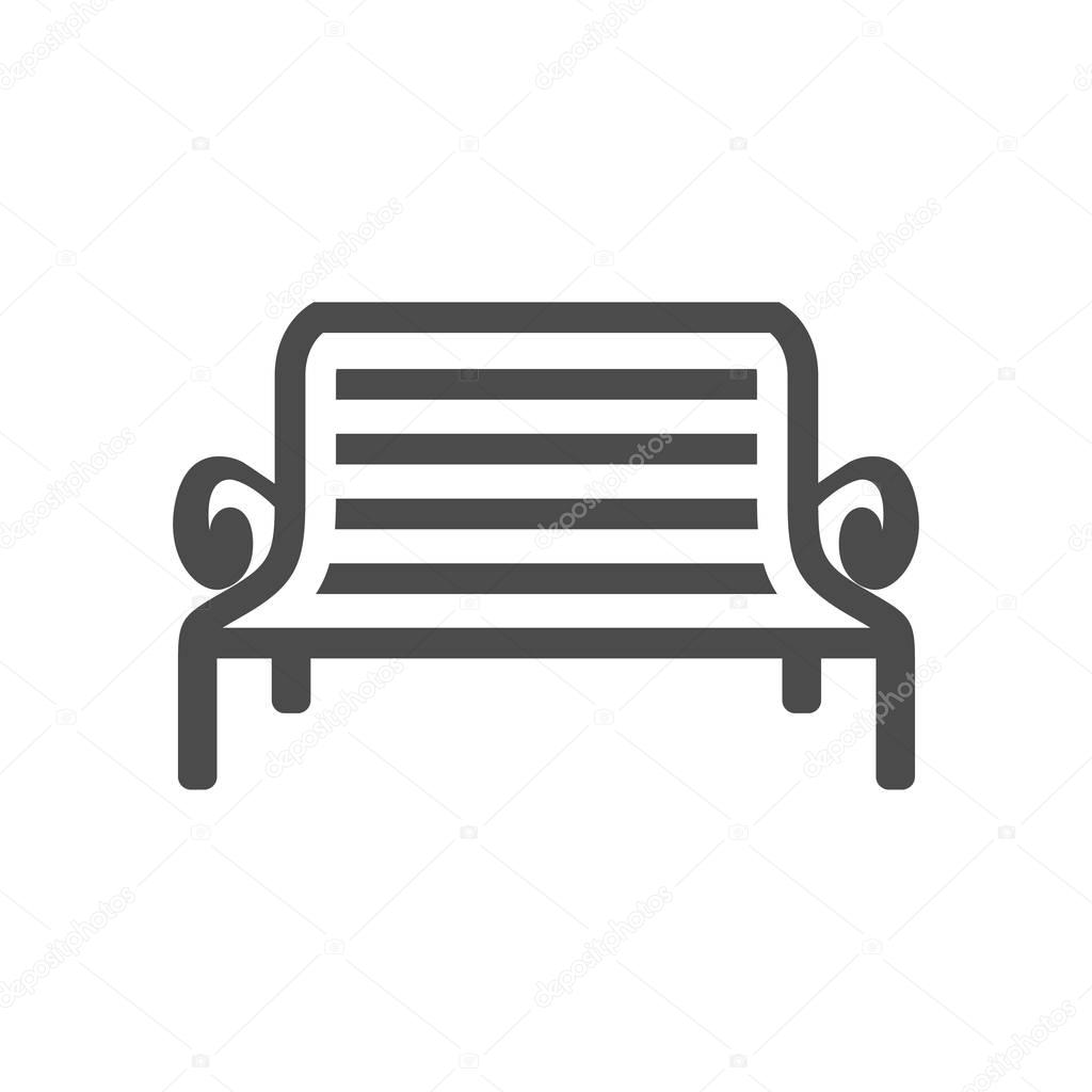 Park bench icon in single grey color. Recreation relaxation waiting