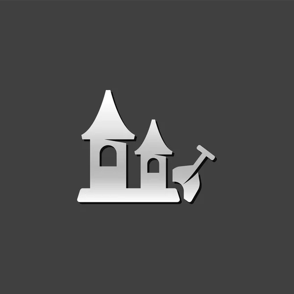 Icono metálico - Castillo de arena — Vector de stock