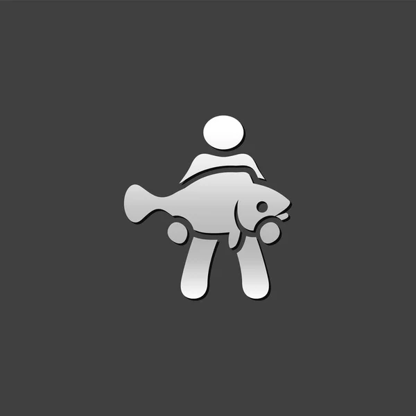 Icono metálico - Hombre sosteniendo peces — Vector de stock