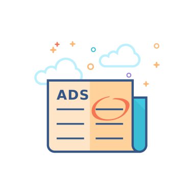 Gazete reklamları simgesi Seviyelendirilmiş düz renk tarzı, vektör çizim.