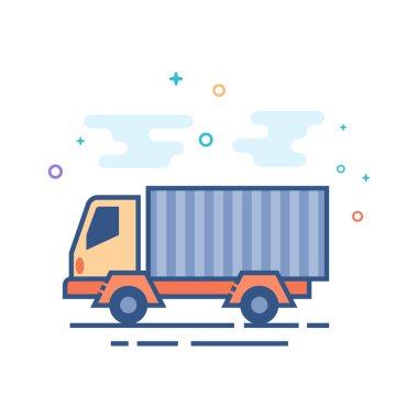 Kamyon simgesi düz renk şeklinde çizilmiş. vektör illüstrasyonu.