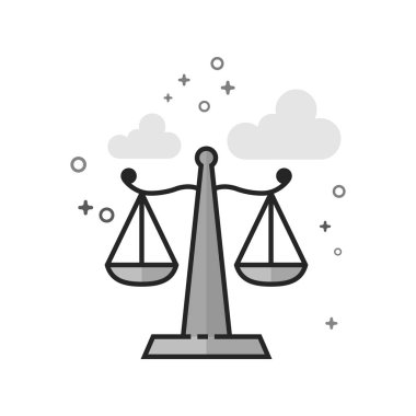 Adalet ölçek simgesi düz Seviyelendirilmiş gri tonlamalı tarzı. Vektör çizim.