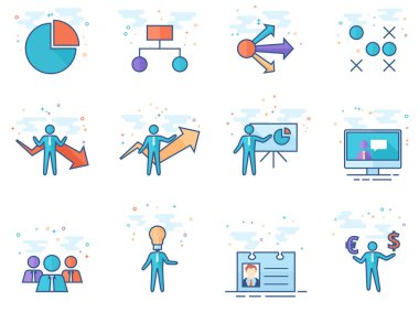 İş İkonları/Simgeleri düz renk tarzı. Vektör çizim.