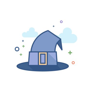 Cadı şapka simgesi Seviyelendirilmiş düz renk tarzı. Vektör çizim.