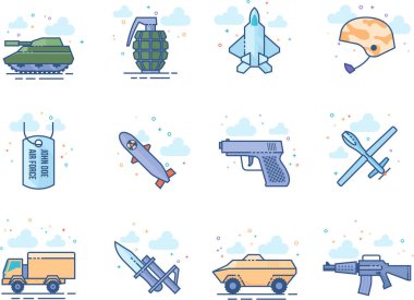 Düz renk stil askeri simgeler. Vektör çizim.
