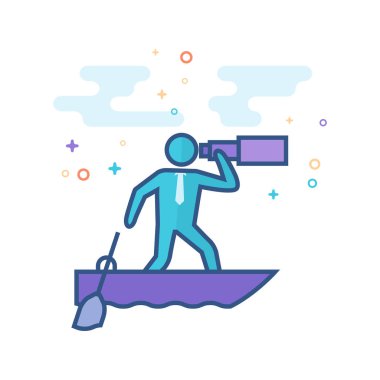 İşadamı yelken simgesi Seviyelendirilmiş düz renk tarzı. Vektör çizim.