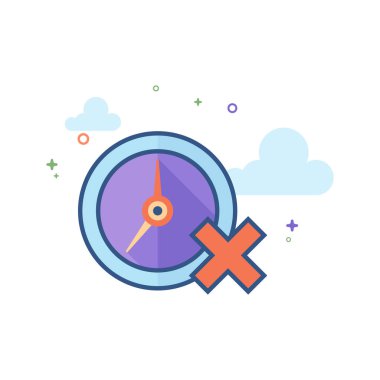 Çapraz işareti simgesi ile saat düz renk stili sıraladı. Vektör çizim.