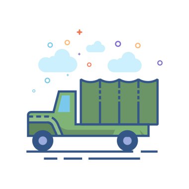 Seviyelendirilmiş düz renk tarzı askeri kamyon simgesi. Vektör çizim.