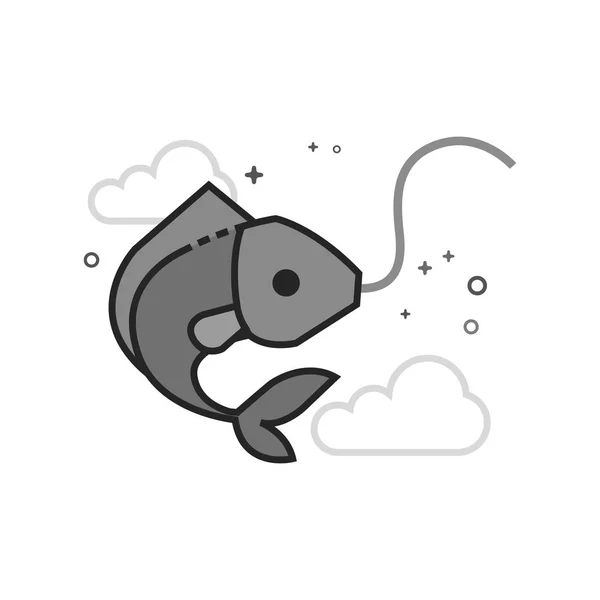 Icona in scala di grigi piatto - Pesce agganciato — Vettoriale Stock