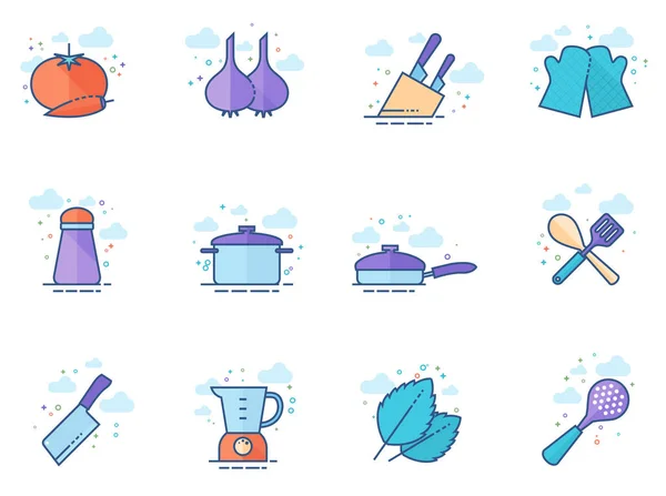 Cooking Icons Flat Colors Style Vector Illustration — Stock Vector