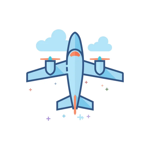 Vintage Airplane Icon Outlined Flat Color Style Vector Illustration — Stock Vector