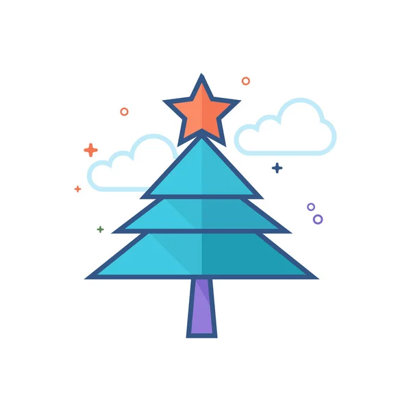 Icono Del Árbol Navidad Estilo Color Plano Delineado Ilustración Vectorial — Archivo Imágenes Vectoriales