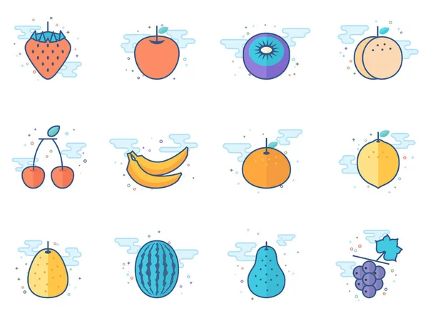 Fresh Fruit Icons Flat Color Style Vector Illustration — Stock Vector