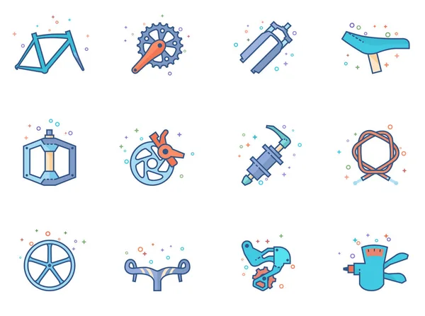 Bicycle Part Icons Series Flat Colors Style — Stock Vector