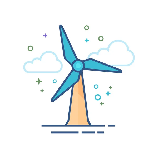 Wind Turbine Icon Outlined Flat Color Style Vector Illustration — Stock Vector