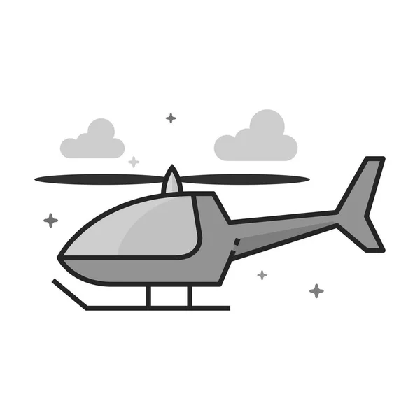 フラットアウトライングレースケールスタイルのヘリコプターアイコン ベクターイラスト — ストックベクタ