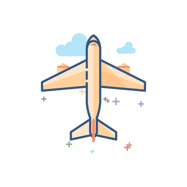 Flugzeug Symbol Umrissenen Flachen Farbstil Vektorillustration — Stockvektor