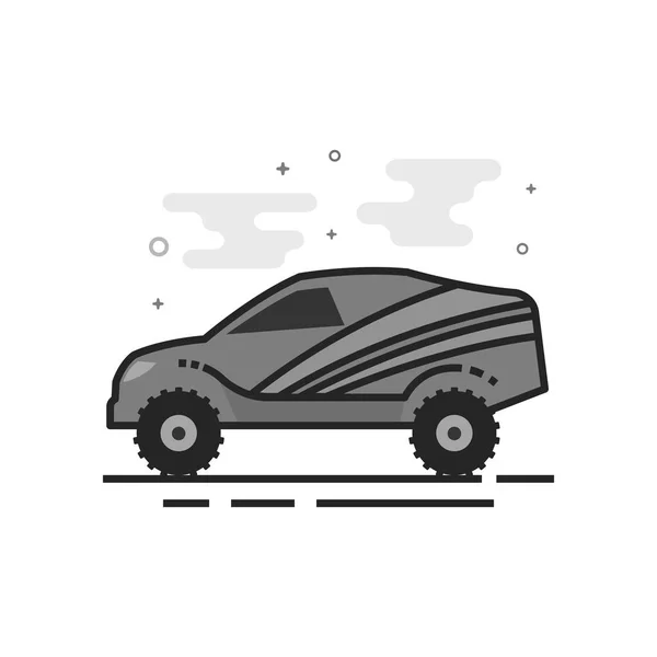 Rally Auto Pictogram Platte Overzicht Grijswaarden Stijl Vectorillustratie — Stockvector