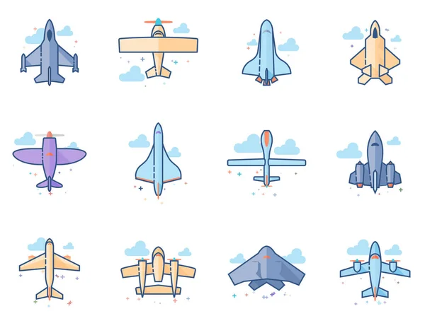 Iconos Silueta Avión Estilo Colores Planos — Archivo Imágenes Vectoriales