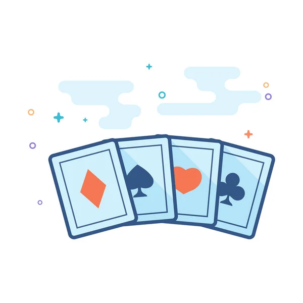 Spielkarten Symbol Umrissenen Flachen Farbstil Vektorillustration — Stockvektor