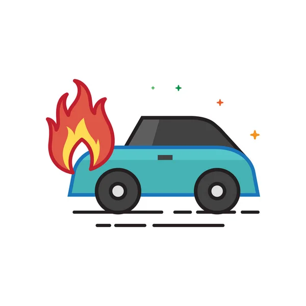 Car Fire Icon Outlined Flat Color Style Vector Illustration — Stock Vector