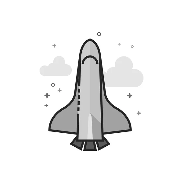 Spaceshuttle Pictogram Platte Overzicht Grijswaarden Stijl Vectorillustratie — Stockvector