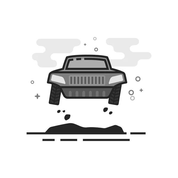 Rally Auto Pictogram Platte Overzicht Grijswaarden Stijl Vectorillustratie — Stockvector