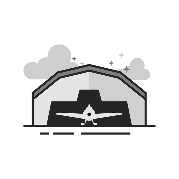 Icono Hangar Avión Estilo Plano Esbozado Escala Grises Ilustración Vectorial — Vector de stock