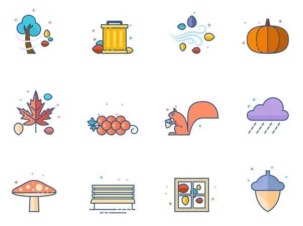 Autumn Icons Flat Color Style — Stock Vector