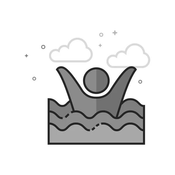 Икона Утонувшего Человека Плоском Очерченном Стиле Оттенках Серого Векторная Иллюстрация — стоковый вектор