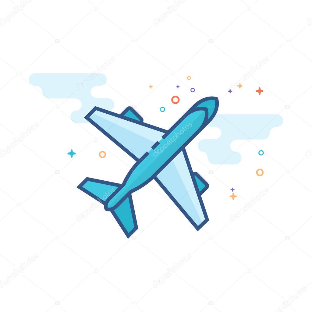 Airplane icon in outlined flat color style. Vector illustration.