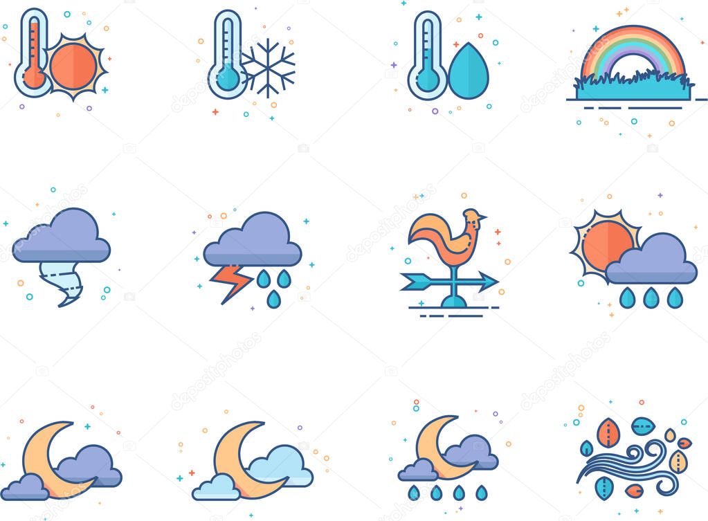 More weather icon series in flat color style. Vector illustration.