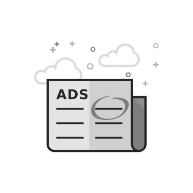 Gazete reklamları simgesi düz Seviyelendirilmiş gri tonlamalı tarzı. Vektör çizim.