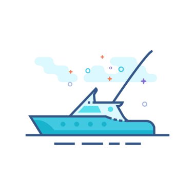 Seviyelendirilmiş düz renk stili simgesinde tekne Balık tutma. Vektör çizim.