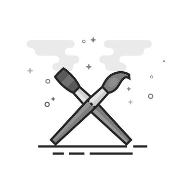 Boya fırçaları simgesi düz Seviyelendirilmiş gri tonlamalı tarzı. Vektör çizim.