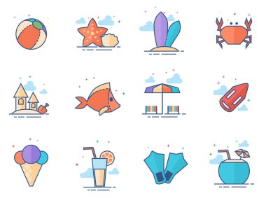 Düz renk tarzı Beach simgeler.