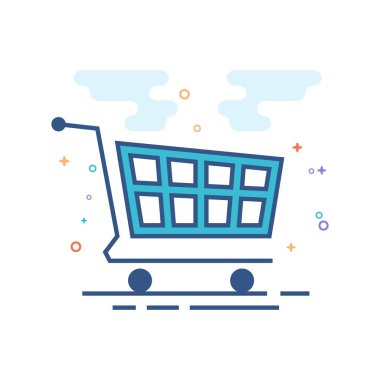 Alışveriş sepeti simgesini Seviyelendirilmiş düz renk tarzı. Vektör çizim.