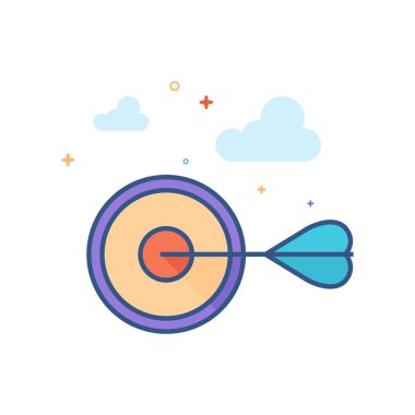 Ok bullseye simgesi Seviyelendirilmiş düz renk tarzı. Vektör çizim.