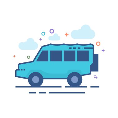 Yeşil araba simgesi Seviyelendirilmiş düz renk tarzı. Vektör çizim.