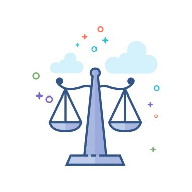 Adalet ölçek simgesi Seviyelendirilmiş düz renk tarzı. Vektör çizim.